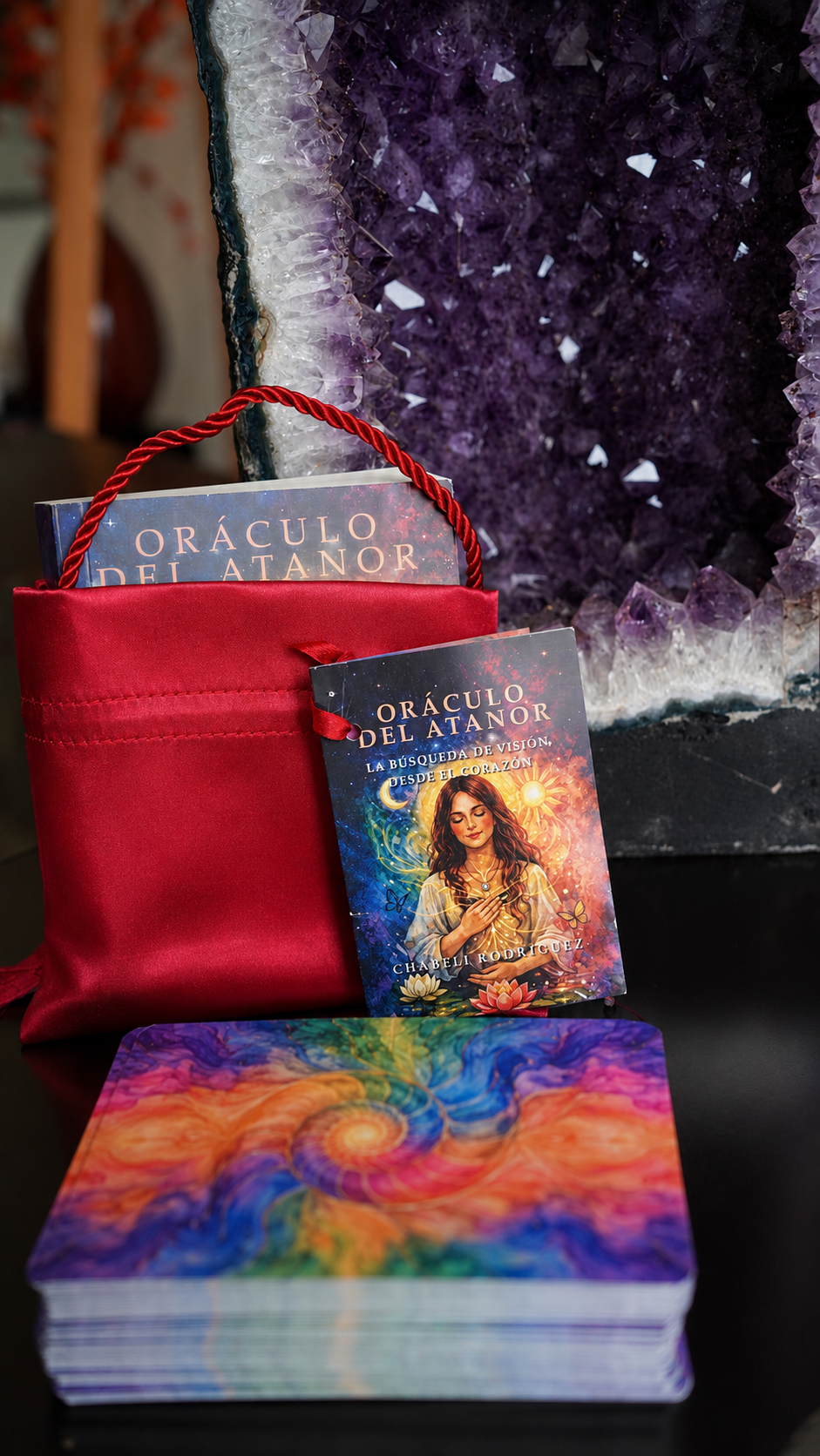 Oráculo del Atanor con mazo de cartas, libro guía y bolsa de tela