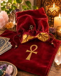 Paño Premium Llave Ankh para Lectura de Tarot y Oráculo · Terciopelo Rojo